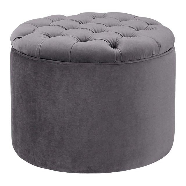 Queen Grey Velvet Storage Ottoman For Sale