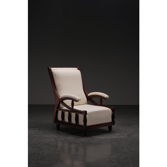 period: 1940s origin: France dimensions: h102 x w65 x d85 cm material: wood, cotton, to be reupholstered I have official...