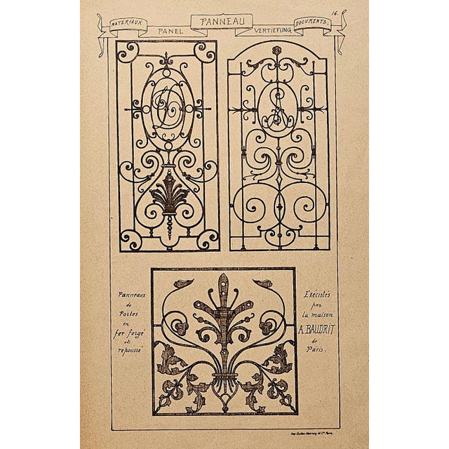 Late 19th Century 1887 Set of 4-French Antique Architctural Design Engravings-Ironwork Panels For Sale - Image 5 of 5