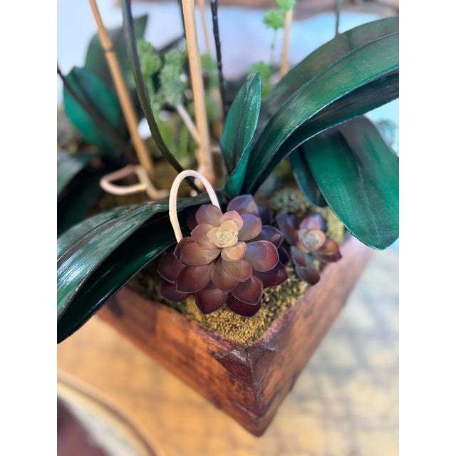 White Orchid Succulent Moss Faux Plant Arrangement For Sale - Image 4 of 9