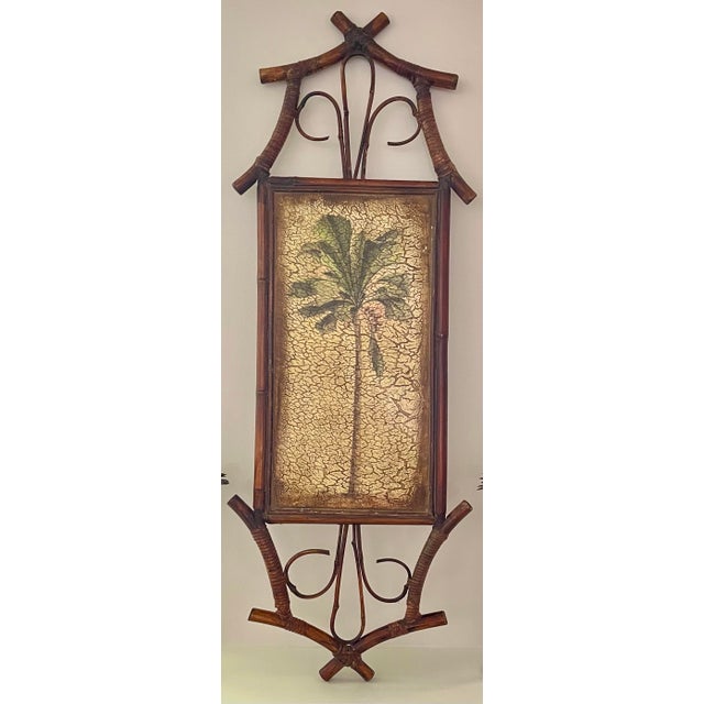 Brown Vintage Bamboo Framed Palm Tree Wall Art For Sale - Image 8 of 11