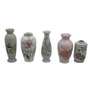 Vintage Small Floral Oriental Vases- A Set of 5