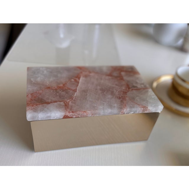 Red Hematoid Quartz Rectangular Decorative Brass Box For Sale - Image 12 of 12