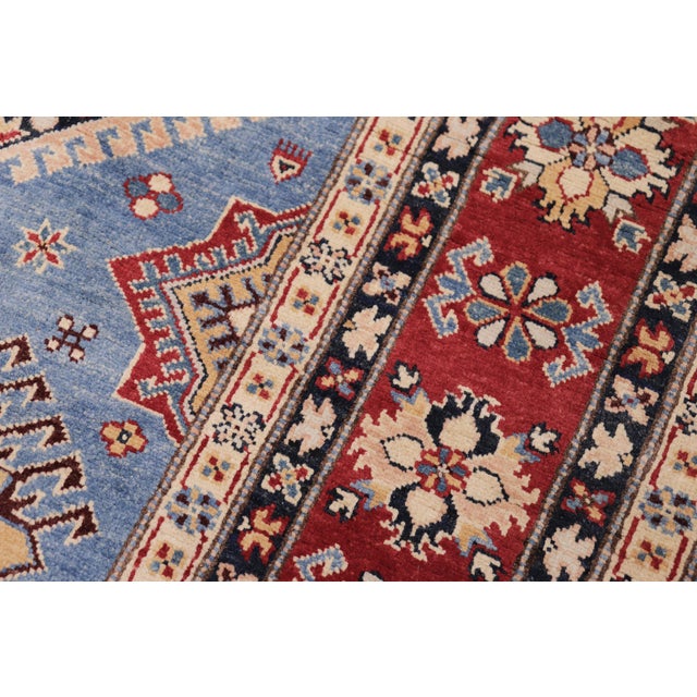 Rustic Kazak Light Blue/Red Wool Rug - 8'1''x9'7'' For Sale - Image 4 of 10