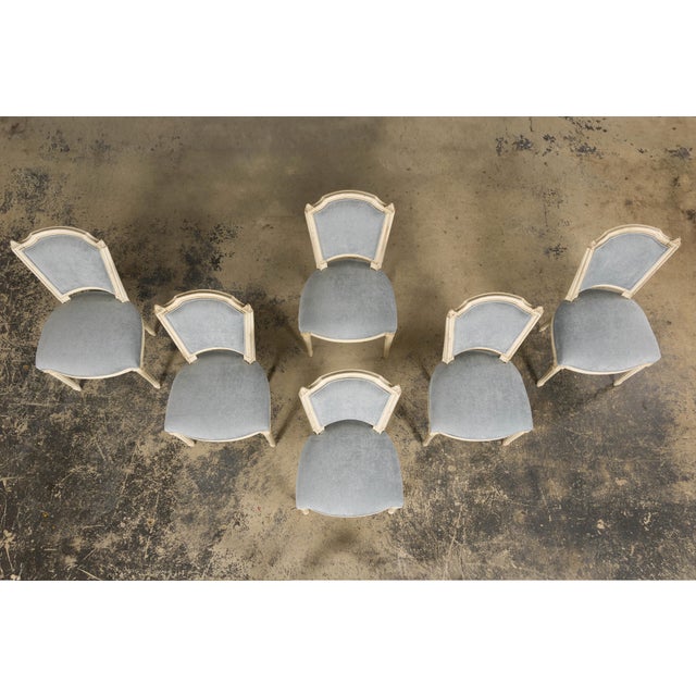 French Set of 6 French Louis XVI Painted Dining Chairs in Dusty Blue, Early 20th Century For Sale - Image 3 of 18