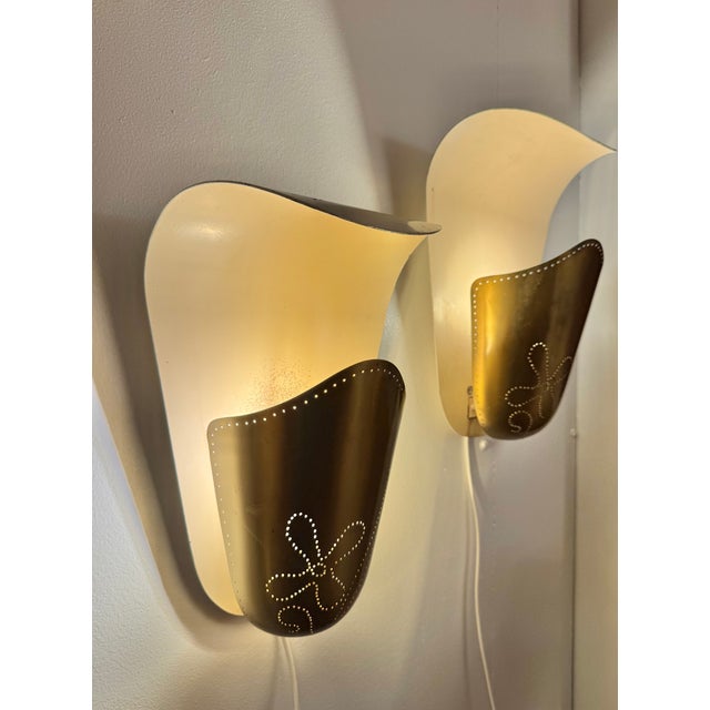 Swedish Modern Brass Wall Sconces by Harald Notini for Böhlmarks, 1950s, Set of 2, in Good conditions. Designed 1950 to...