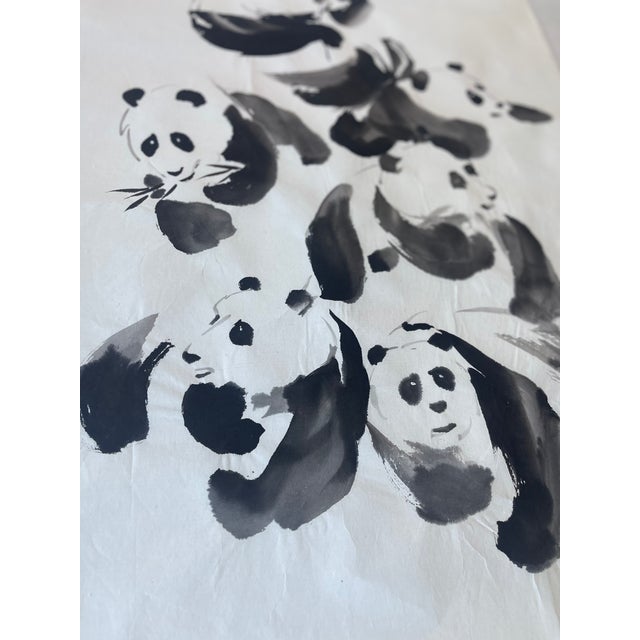 Japanese Vintage Ink Wash Painting of Pandas by j.p. Gaston, Sumi-E Style on Rice Paper, Signed. For Sale - Image 3 of 11