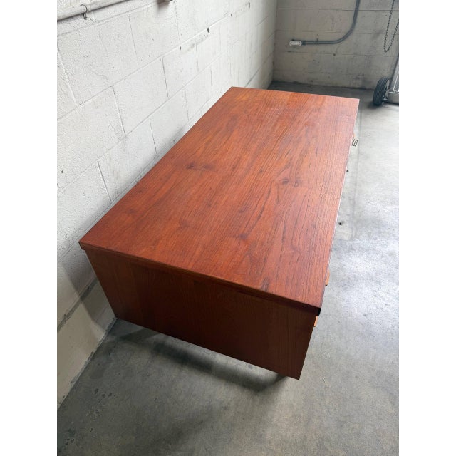 Wood Vintage Danish Teak Executive Desk Mid Century Modern Writing Desk Finished Back Office Desk For Sale - Image 7 of 10