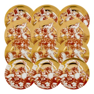 1990s Rare Complete Set of Fitz and Floyd "Cherubini" Gold Gilt & Sanguine Plates - Set of 12 For Sale