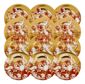 1990s Rare Complete Set of Fitz and Floyd "Cherubini" Gold Gilt & Sanguine Plates - Set of 12