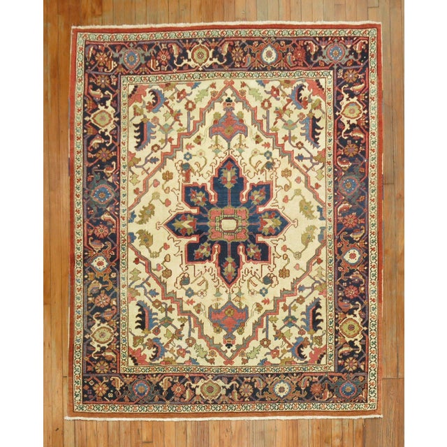 Folk Art Antique Zabihi Collection Square Heriz Rug - 5'4" x 5'11" For Sale - Image 3 of 10