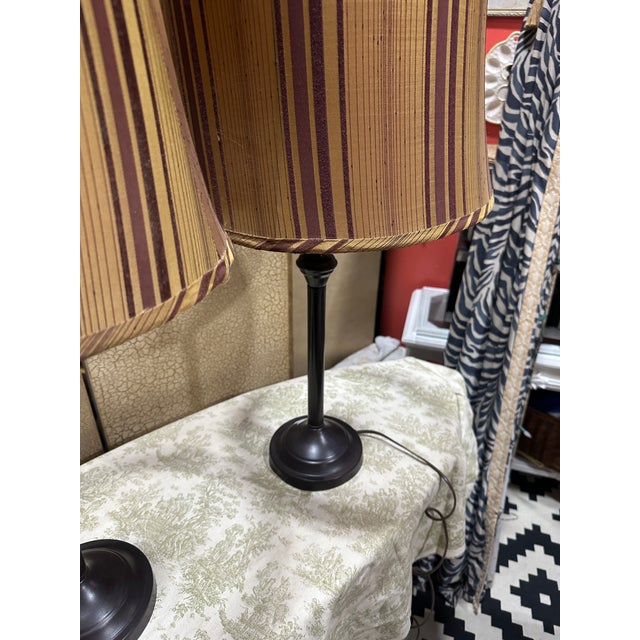 1990s Pair of Modern Style Lamps With Shades For Sale - Image 4 of 9