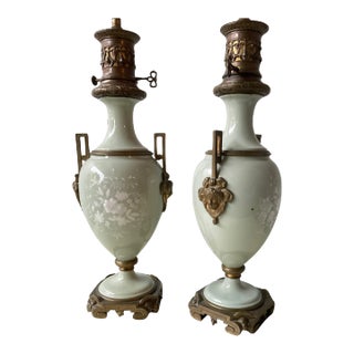 1880s French Pate Sur Pate Celadon Green Lamps- A Pair For Sale