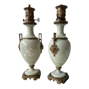 1880s French Pate Sur Pate Celadon Green Lamps- A Pair