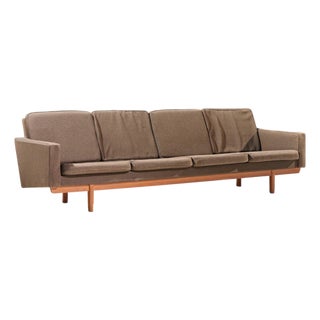 Hans Wegner Style Mid Century Danish Teak 4 Seater Sofa For Sale