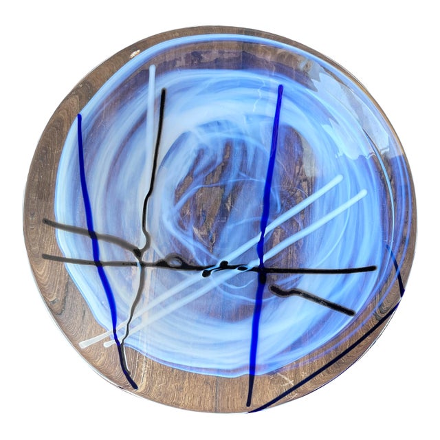 Kosta Boda Made in Sweden Design by Anna Ehrner Contrast White, Blue and Black Colors Centerpiece Bowl Platter, Dish 15" For Sale