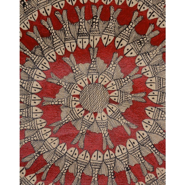 A captivating hand-painted Madhubani (Mithila) folk artwork by Mamta Devi, the National Award-winning Indian artist...