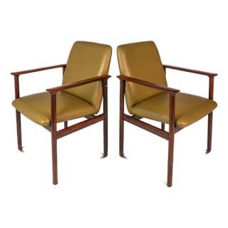 Set of Two (2) Rare Mid-Century Scandinavian Modern Arm Chairs in Solid Rosewood & Leather by De Klerk & Sons, Netherlands, C. 1960s For Sale