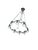 Nickel-plated metal chandelier with 8+1 opal glass lights, geometric ring body, and delicate wire suspension This...