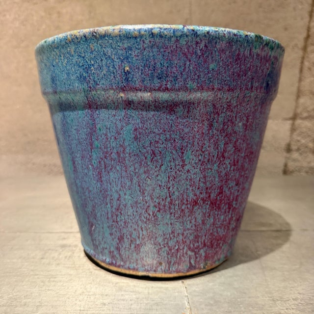 1980s Vibrant Ceramic Flower Pot Featuring a Striking Drip-Glaze Finish Mid-Century For Sale - Image 5 of 10