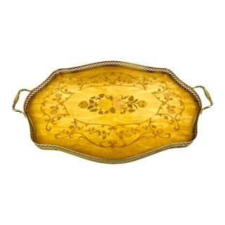 Vintage Mid Century Italian Marquetry Wooden Tray For Sale