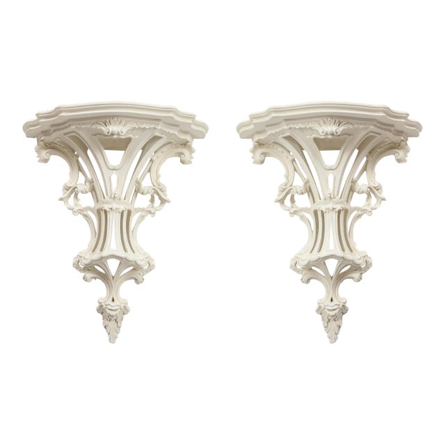 A Pair of Large White-Gessoed Louis XV Style Wall Brackets For Sale