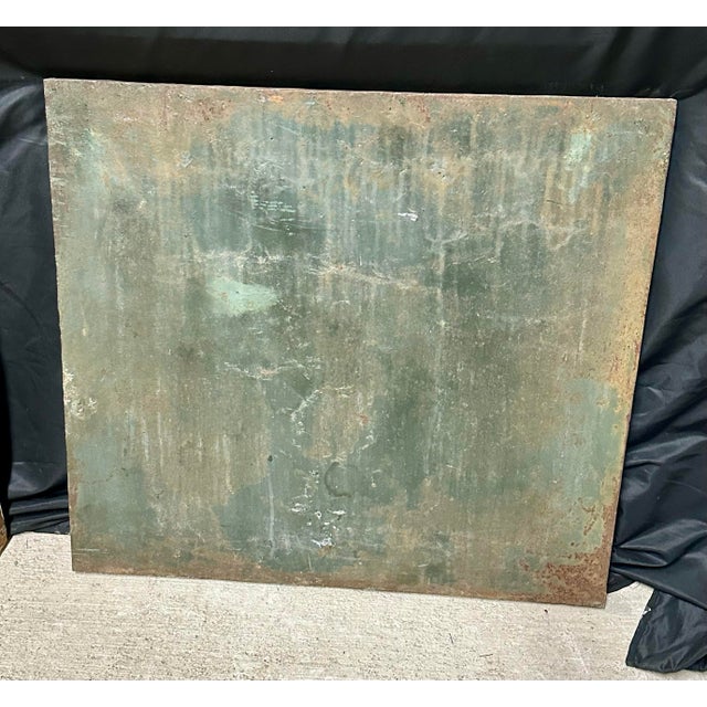 Metal Antique Cast Iron Figural Fireback With Verdigris Patina For Sale - Image 7 of 8