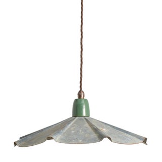 French Coolie Galvanised Zinc Pendant Light, 1930s For Sale