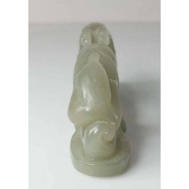 Chinoiserie 20th Century Chinese Carved Celadon Green Nephrite Jade Qilin Figure For Sale - Image 3 of 13