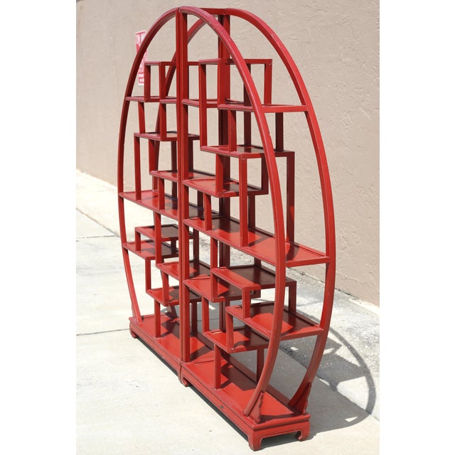 Vintage Half Circle Red Lacquered Wood Etagere A Pair Chairish