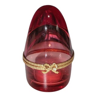 1950s Fine Cristalleries De Lorraine "Lemberg" Ruby Cased Crystal Egg Box For Sale