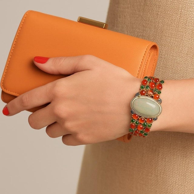 Bochic “Capri” Vintage Diamond, Black Opal & Tsevorite Bracelet Set In 18K & Silver For Sale In New York - Image 6 of 10