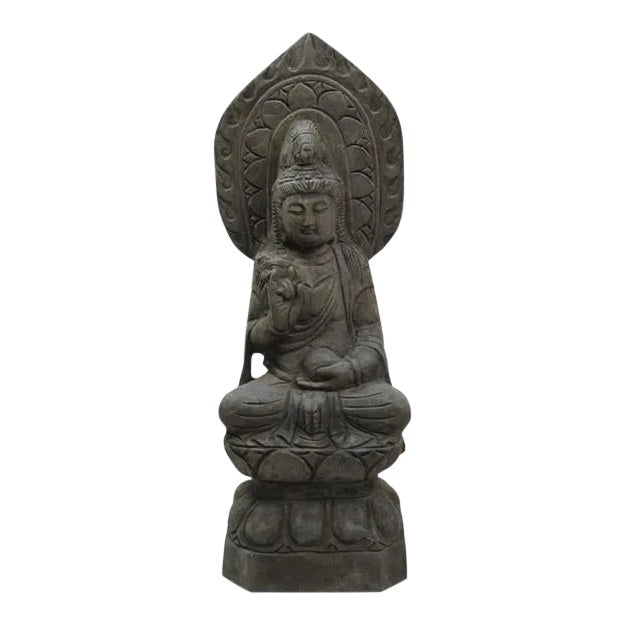 Hand Carved Tall Stone Seating Buddha Status For Sale