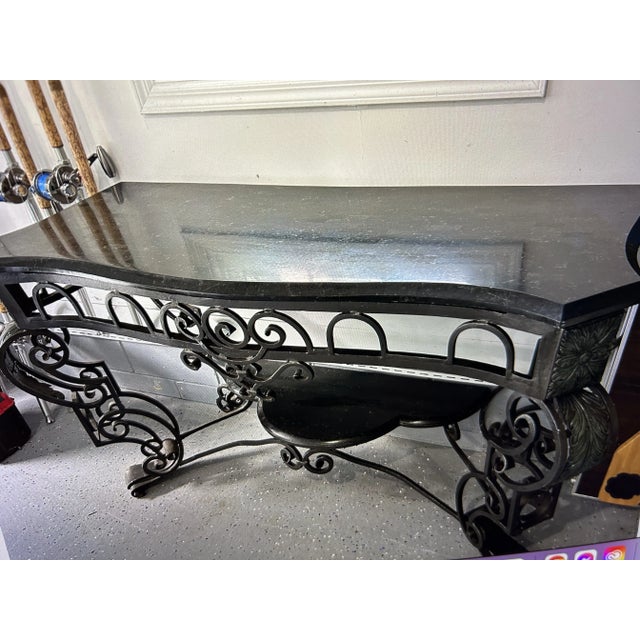 Maitland - Smith 1980s French Scrolled Wrought Iron Console With Marble Top For Sale - Image 4 of 4