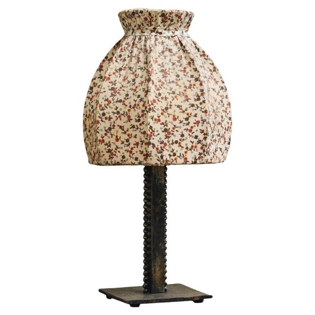 Vintage Art Deco Table Lamp in Wrought Iron with Floral Shade, 1940s For Sale - Image 12 of 12