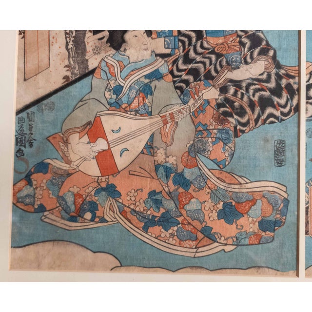 19th Century Japanese Ukiyo-E Woodblock Triptych Print by Utagawa Kunisada, Toyokuni III For Sale - Image 10 of 15