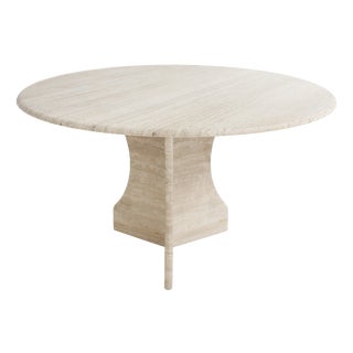 Vintage Round Travertine Dining Table, 1970s For Sale