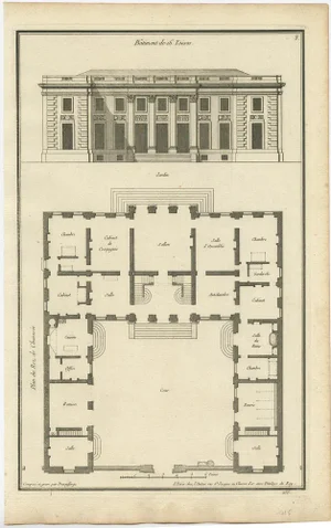 Jean-François De Neufforge, Archicture Illustrations of Various Building Plans and Facades, Prints, Set of 4