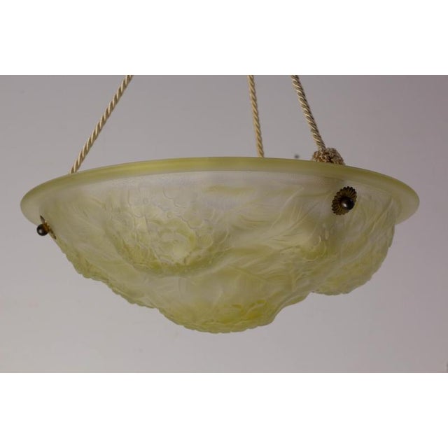 Molded Glass Bowl Pendant Light with Floral Design, 1890s For Sale - Image 4 of 9