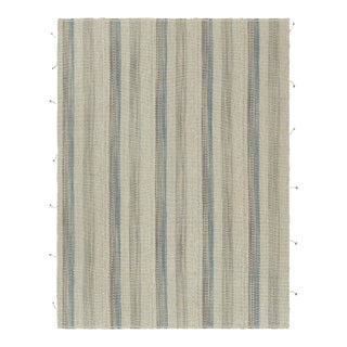 Rug & Kilim’s Contemporary Kilim With Textural Cream, Beige and Blue Stripes For Sale