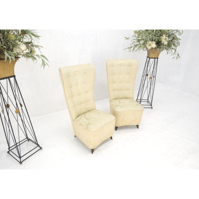 Cream Pair Italian Mid-Century Modern Extra Tall Back Thick Spring Seats Lounge Chairs For Sale - Image 8 of 14