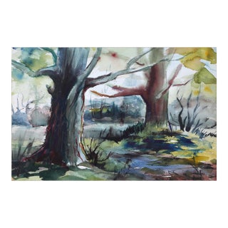 1950s "Two Trees P2.38" Watercolor Painting by Eve Nethercott For Sale