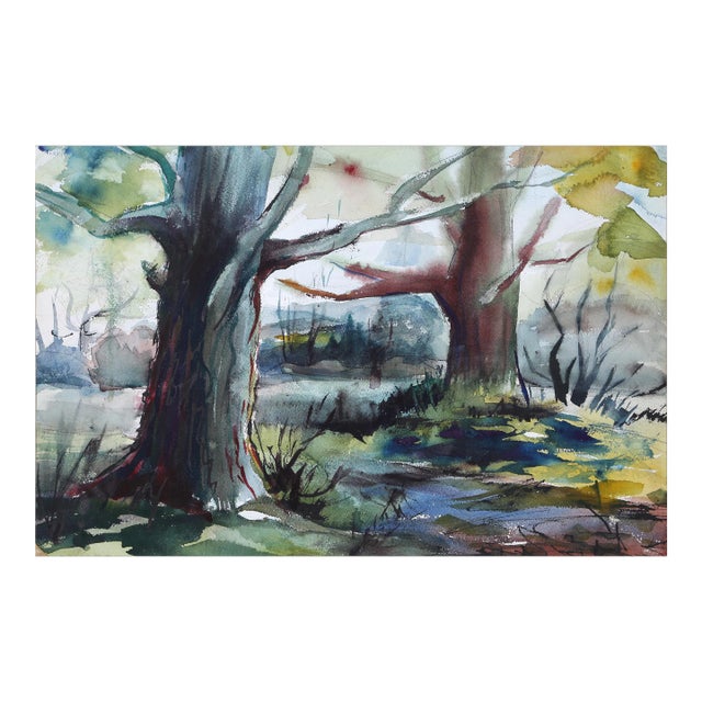 1950s "Two Trees P2.38" Watercolor Painting by Eve Nethercott For Sale