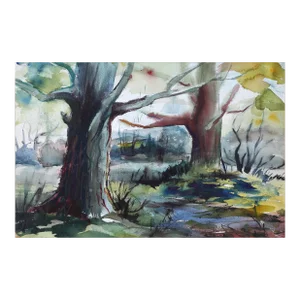 1950s "Two Trees P2.38" Watercolor Painting by Eve Nethercott