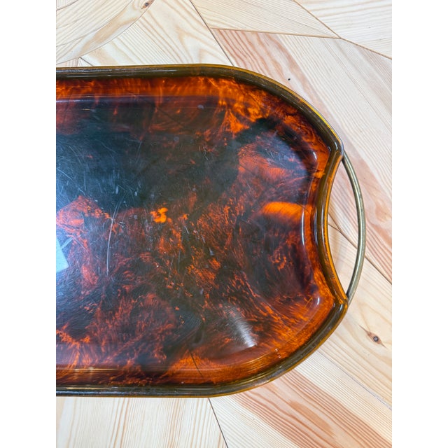 Metal Italian Tortoiseshell Serving Tray With Brass Handles For Sale - Image 7 of 7