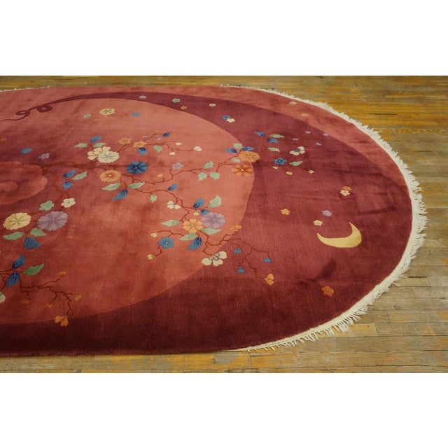 1930s Fabuluos Red Background Color With Delicate Floral Design Antique Chinese Art Deco Rug For Sale - Image 5 of 9