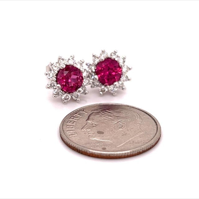 Diamond Rubellite Tourmaline Earrings 14k Gold 1.36 Tcw Certified For Sale - Image 11 of 13