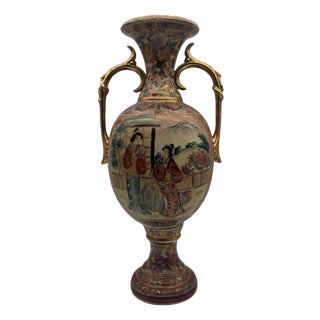 Antique Meiji Satsuma Floor Vase with Geisha Scenes and Gold Moriage, Japan, 1890s For Sale