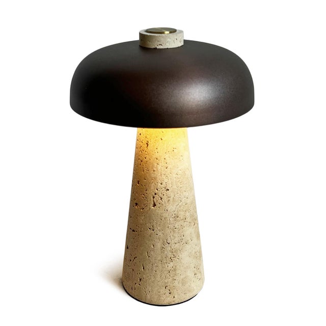 Porcini Travertine Bronze Table Lamp For Sale - Image 4 of 9