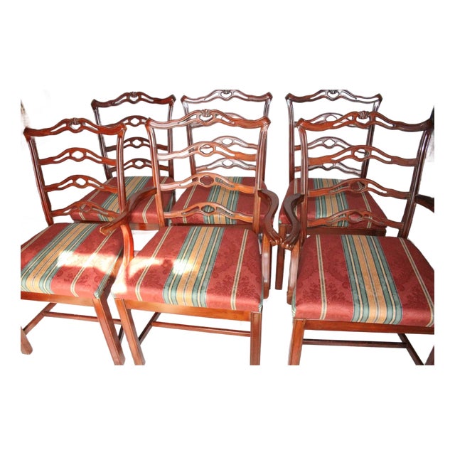 Set of 6 Mid 20th Century Chippendale Mahogany Dining Chairs, Includes 2 Arm & 4 Side Chairs For Sale